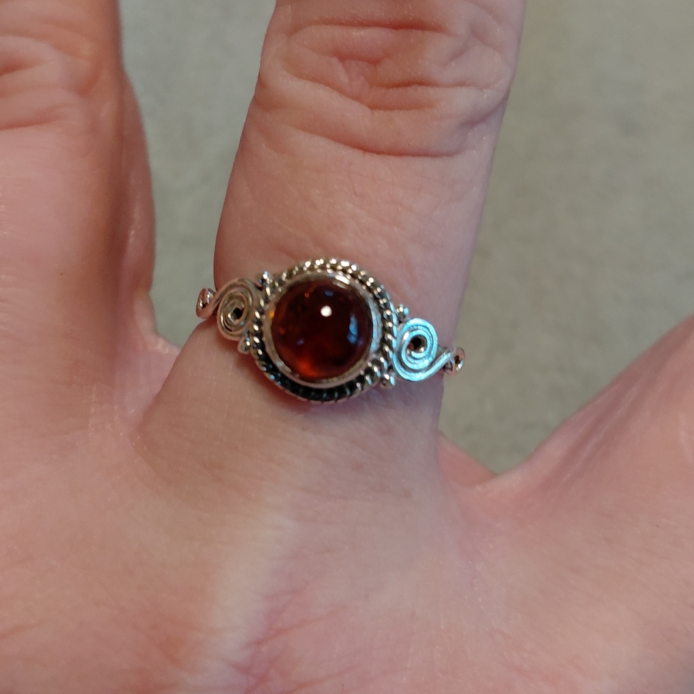 Dainty Sterling Silver Amber Ring - Picture 7 of 10